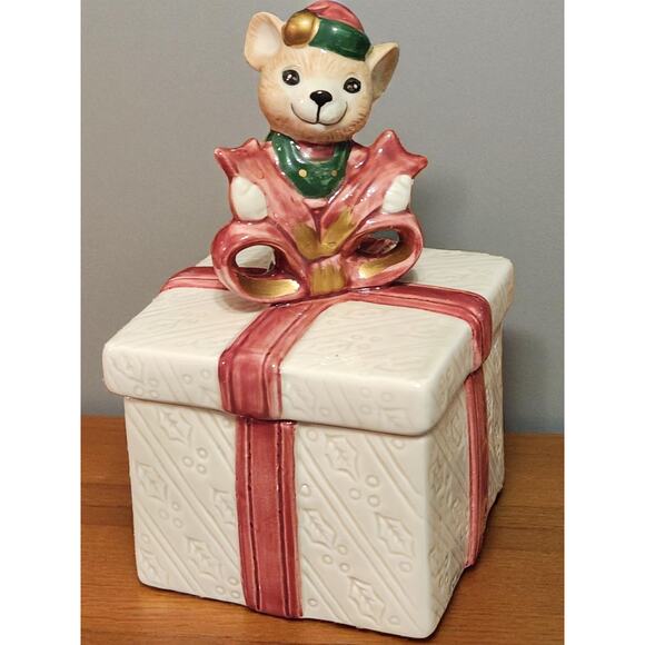 Omnibus by Fitz and Floyd Mouse Elf on Present Vintage Handpainted 6" Tall - Picture 1 of 9